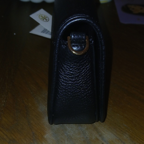 Tory Burch Black Leather Crossbody Bag Gold Logo | NWT Designer Purse - Picture 9 of 12